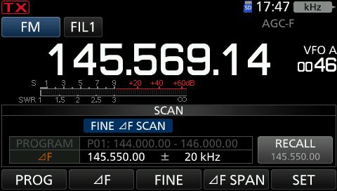 IC705 scan vfo delta fine